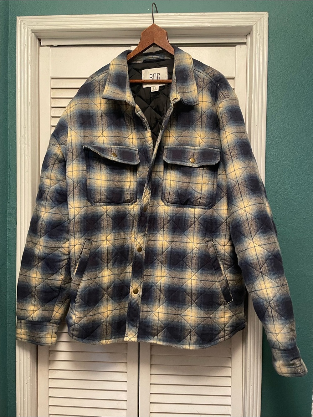 BDG Navy & Cream Plaid Quilted Shacket